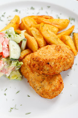 chicken cutlet with fried potatoes