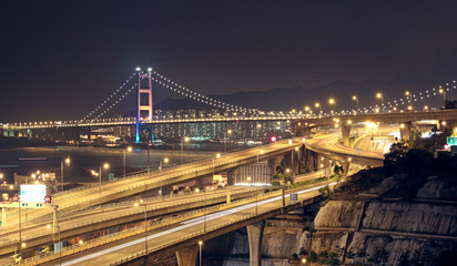 Fototapeta na wymiar highway and bridge at night