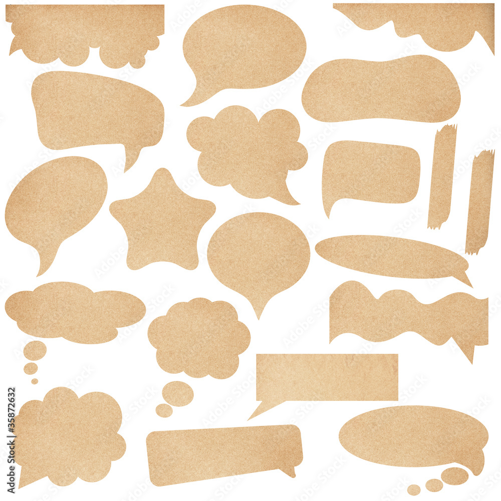 Aufkleber brown paper speech bubbles. with save path on paper