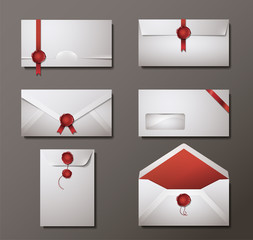 Vector set of wax sealed envelopes.