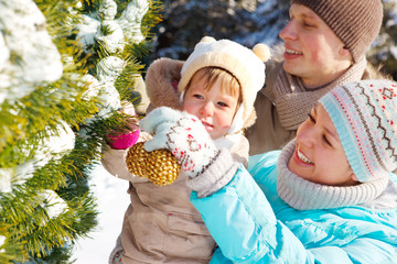 Obraz premium Family decorating fir tree