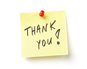 Thank you note on white with clipping path
