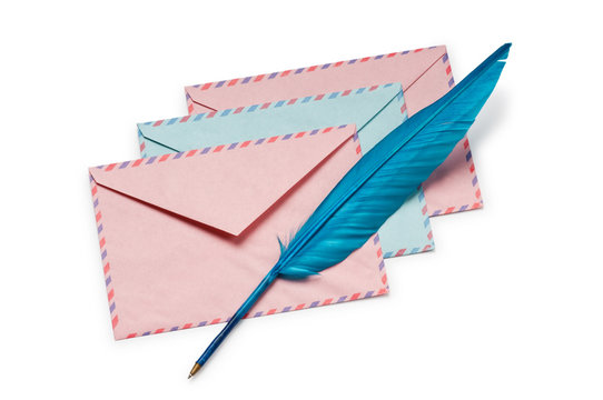 Letter and feathe isolated on the white