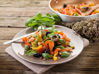 peperonata with basil and black olives