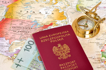 Passport , compass & map