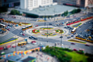 roundabout in the city at rush hour