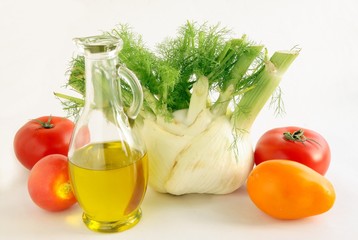fennel, tomatoes and oil for tasty salad