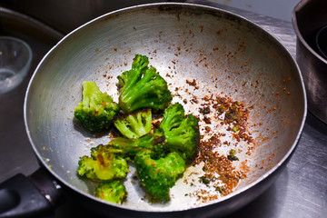 broccoli on a frying pan