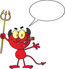 Red Devil Holding Up A Pitchfork And Smoking A Cigar