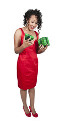 Black Woman Opening a Christmas or birthday present