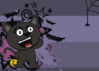 black cat cartoon halloween background postal in vector format