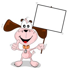 Cartoon dog holding a blank placard sign with copy space