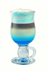 cocktail with coffee and whipped milk and liqueur curacao