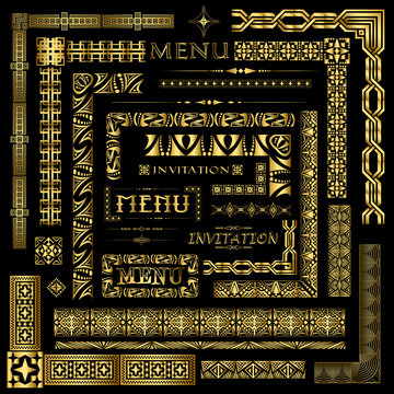 Decorative gold menu and invitation border elements