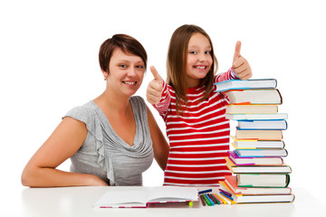 Girl learning isolated on white background