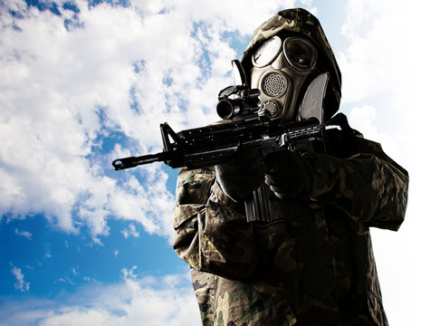 young soldier aiming