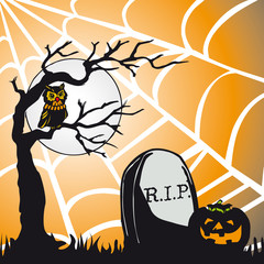 Cartolina a tema Halloween con ragnatela di sfondo