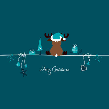 Christmas Reindeer & Symbols Turquoise