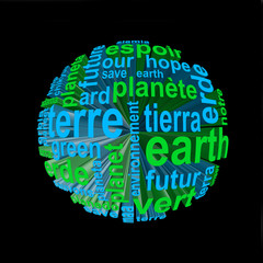 Nuage de mots Terre, fond noir © Delphotostock