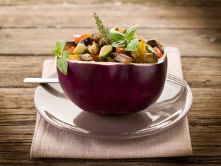 ratatouille over open eggplant