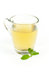 mint tea and leaves on white