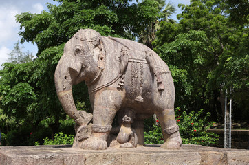 Fototapeta na wymiar Beautiful elephant sculpture, sun temple Konark