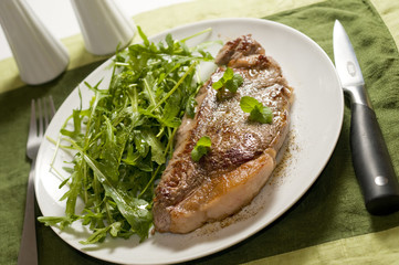 Plate of Steak and Green Salad