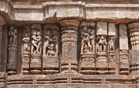 Erotic sculptures ruins at Sun Temple, Konark