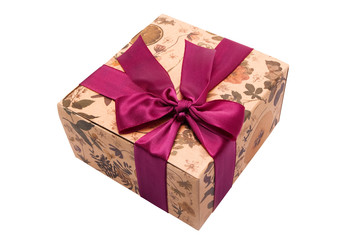 Colored gift box with red ribbon isolated