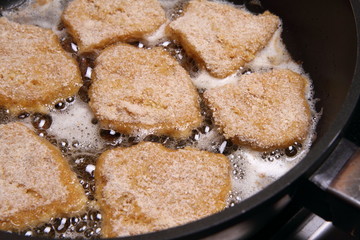 Soy Meat being fried Soy Meat being fried