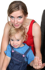 Mum together with a daughter on a white background