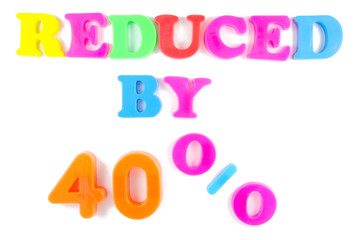 reduced by 40% written in fridge magnets