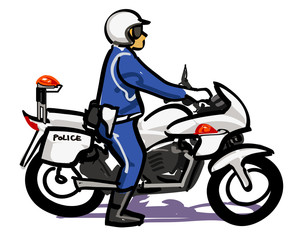 Fototapeta na wymiar Policjant z białego motocykla