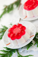 Panna cotta with fruit jelly for Christmas