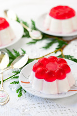 Panna cotta with fruit jelly for Christmas
