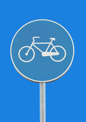 cycle lane sign on blue sky background