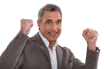 Victorious man isolated on white background