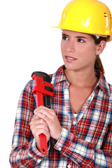 A cute female plumber.