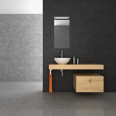 tiled bathroom with wood furniture © angelo sarnacchiaro