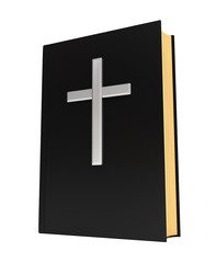 Obraz premium Bible book and silver cross isolated on white