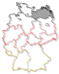 Map of Germany, Mecklenburg-Vorpommern highlighted