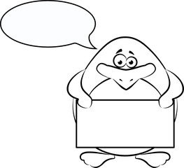 cartoon penguin with banner