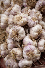 Fresh Garlics for Sale on Market Stall