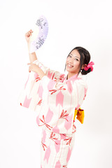 a portrait of japanese kimono woman