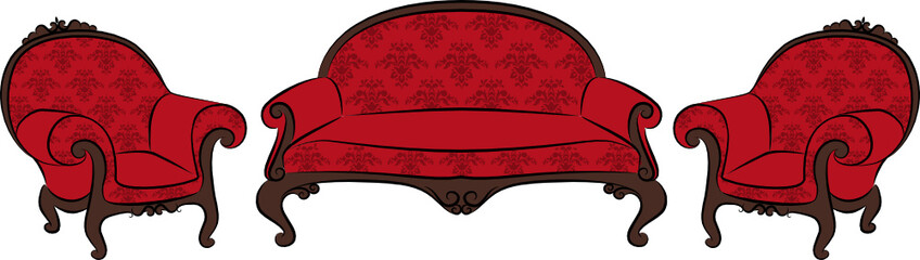 Vector illustration sofa and arm-chair for vintage interior