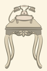 table with telephone for vintage interior