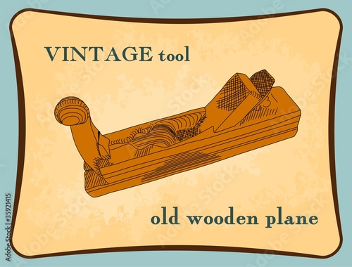 "hand drawn wooden plane, handplane" Stock image and royalty-free