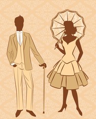 Vintage silhouette of girl with man.