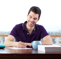 Happily writing a letter