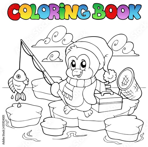 "Coloring book fishing penguin" Stockfotos und lizenzfreie Vektoren auf